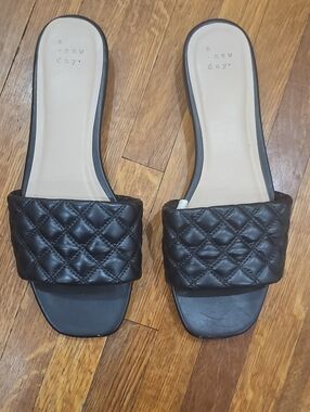 a new day Black Quilted Slide Mules